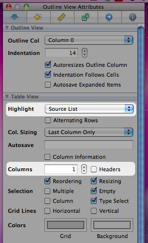 PXSourceList: IB Attributes Inspector